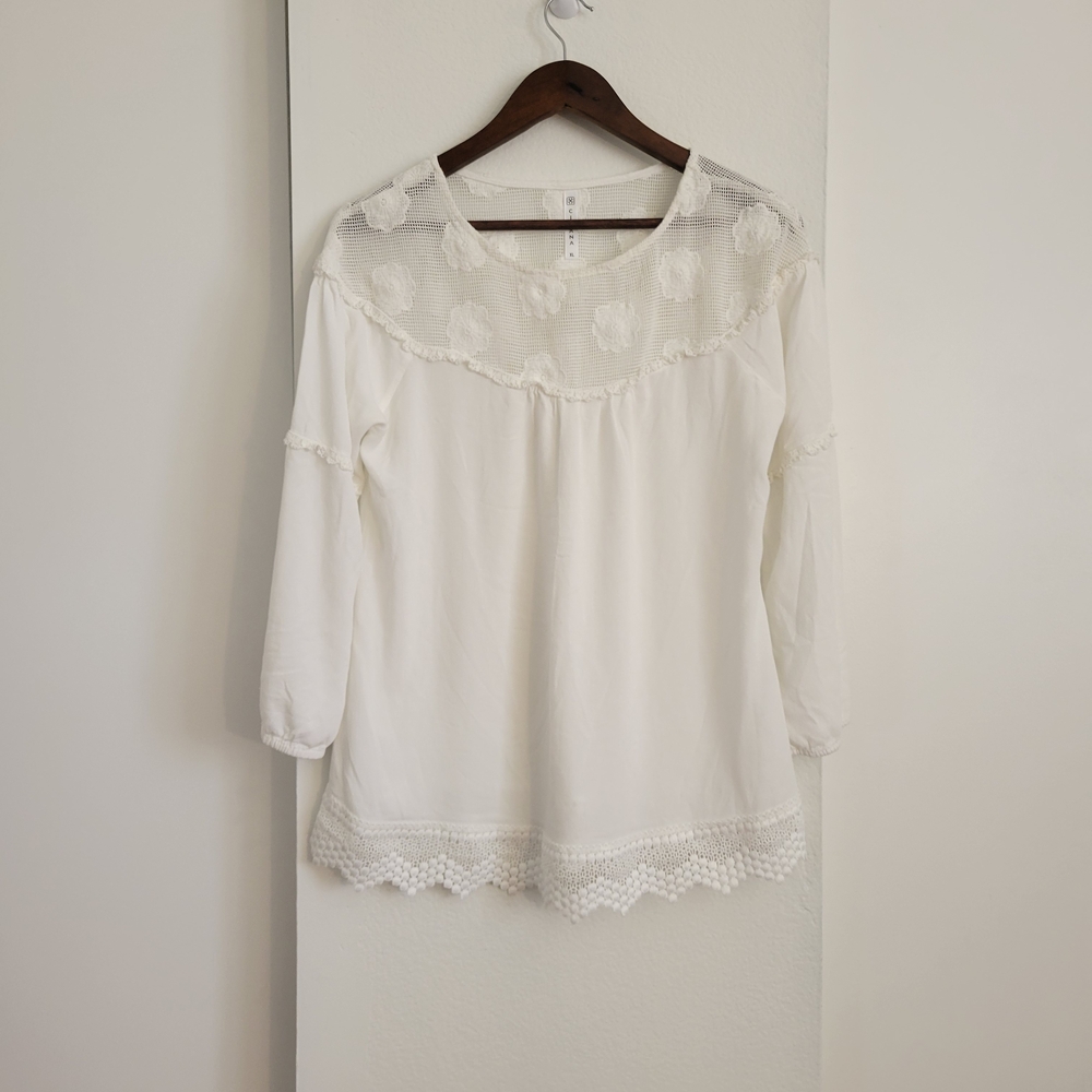 Cirana Elegant White Lace Trim Blouse